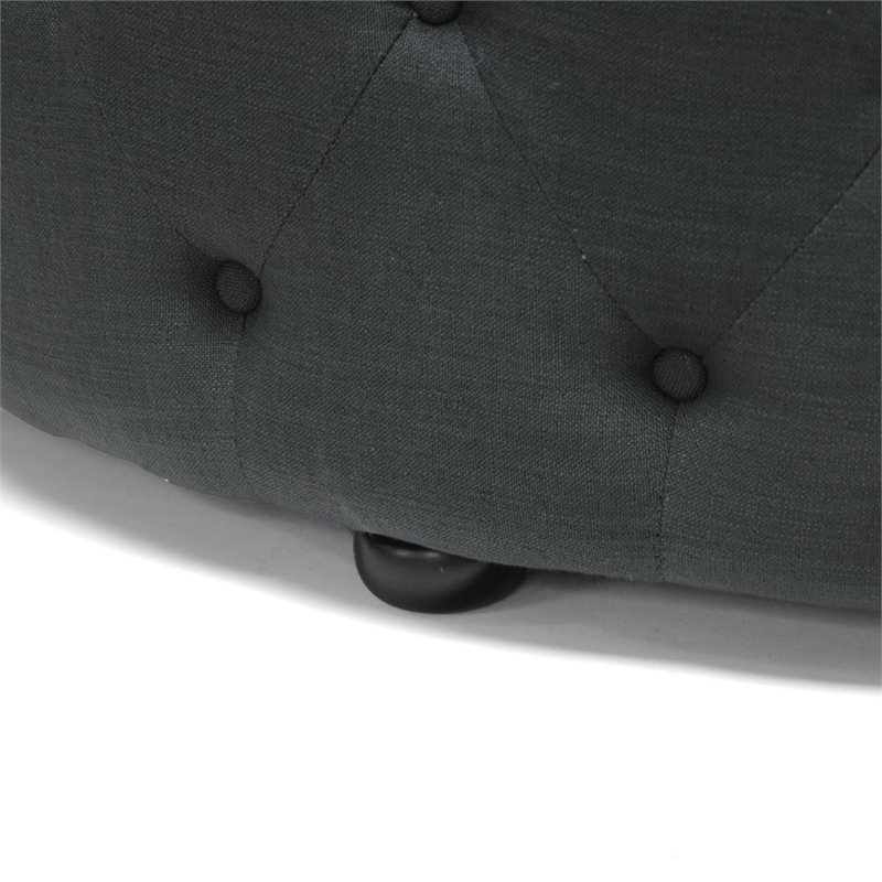 Atlin Designs Linen Beige Ottoman Round Button Tufting 42
