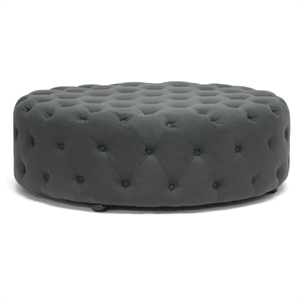 Atlin Designs Linen Beige Ottoman Round Button Tufting 42&quotx42&quotx15.75&quot Assembled