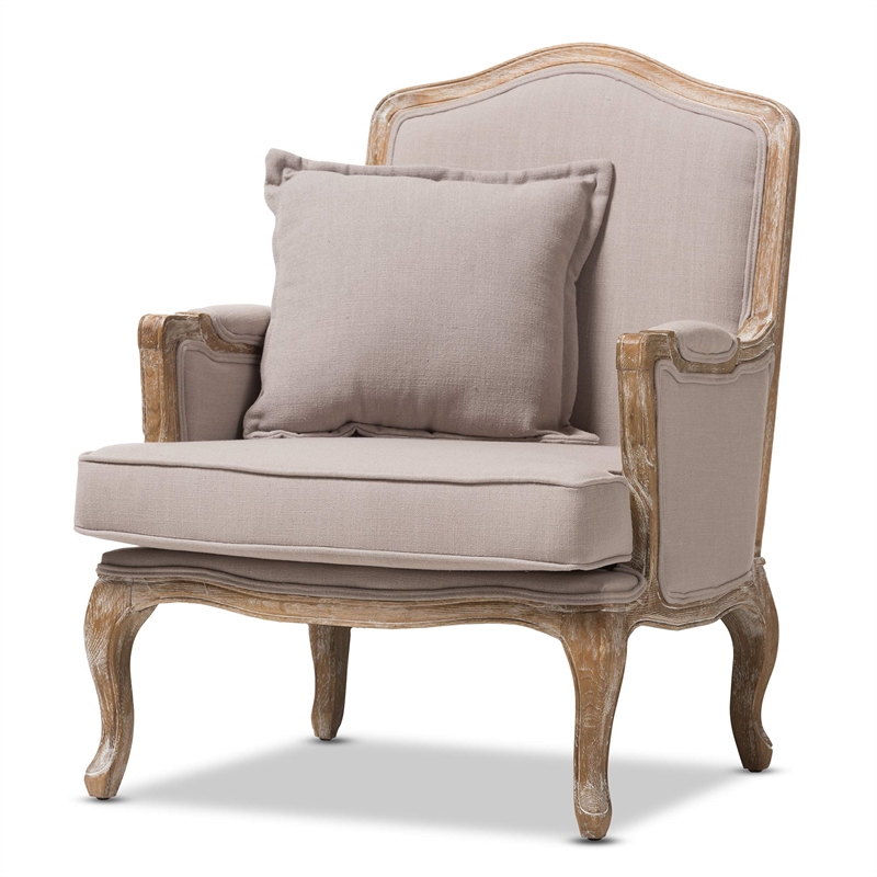 Atlin Designs Rubberwood Beige Accent Chair Traditional French Style 37.25
