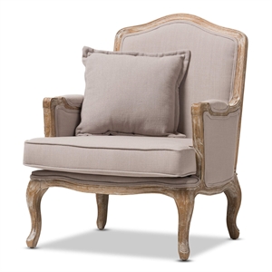 Atlin Designs Rubberwood Beige Accent Chair Traditional French Style 37.25&quotH Unassembled