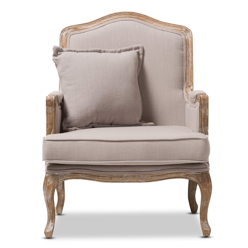 Atlin Designs Rubberwood Beige Accent Chair Traditional French Style 37.25