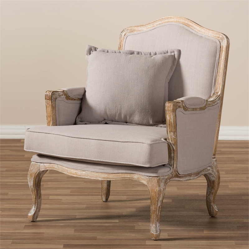 Atlin Designs Rubberwood Beige Accent Chair Traditional French Style 37.25