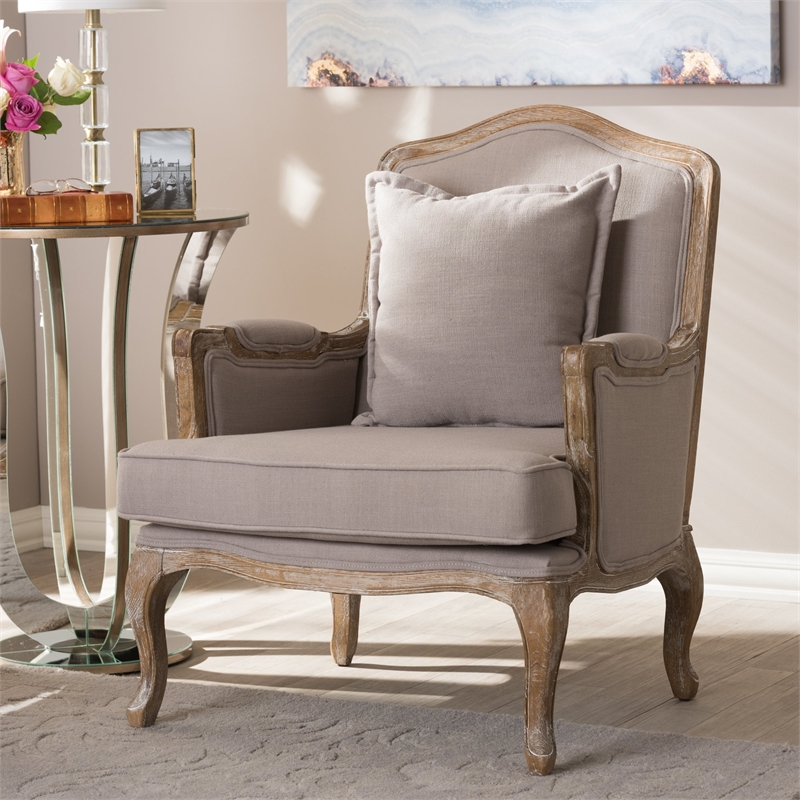 Atlin Designs Rubberwood Beige Accent Chair Traditional French Style 37.25