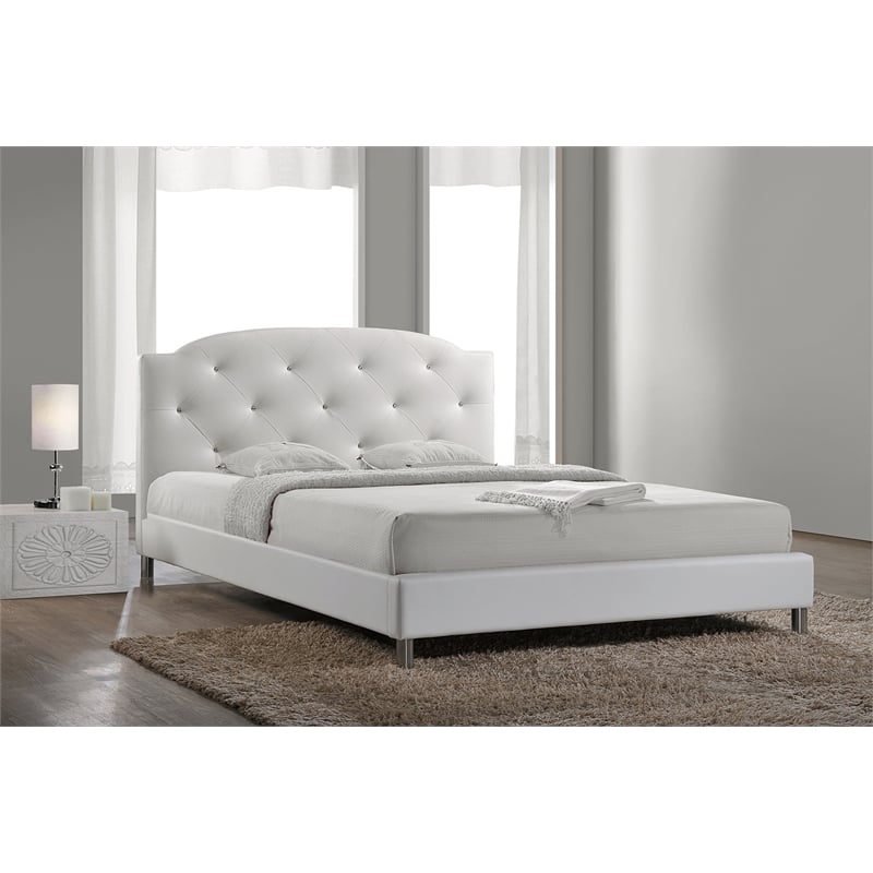 Atlin Designs Modern Faux Leather Tufted Queen Platform Bed in White