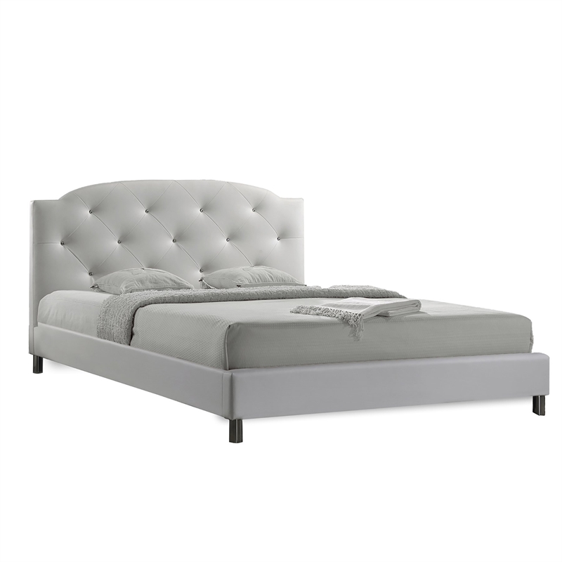 Atlin Designs Modern Faux Leather Tufted Queen Platform Bed in White