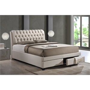 Atlin Designs Upholstered King Tufted Storage Bed in Beige