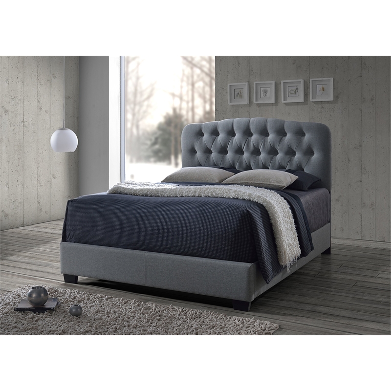 Atlin Designs Upholstered Queen Tufted Panel Bed in Gray