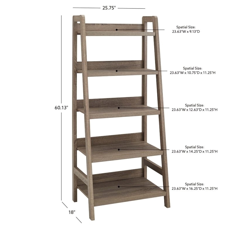 Atlin Designs MDF Gray Wash Ladder Bookshelf Rectangular 25.75