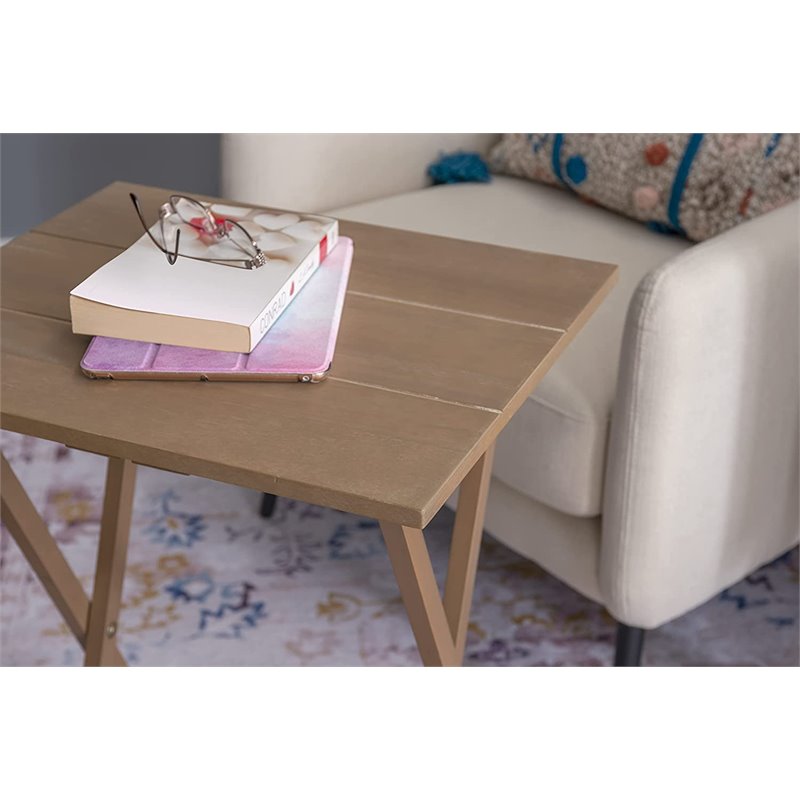 Atlin Designs Rubberwood Gray Tray Table Set Rectangular Planked Top 26.38