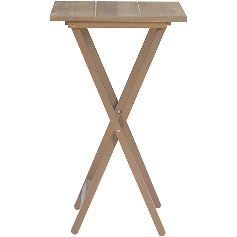 Atlin Designs Rubberwood Gray Tray Table Set Rectangular Planked Top 26.38