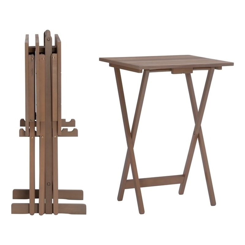 Atlin Designs Rubberwood Gray Tray Table Set Rectangular Planked Top 26.38