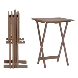 Atlin Designs Rubberwood Gray Tray Table Set Rectangular Planked Top 26.38&quotH Unassembled