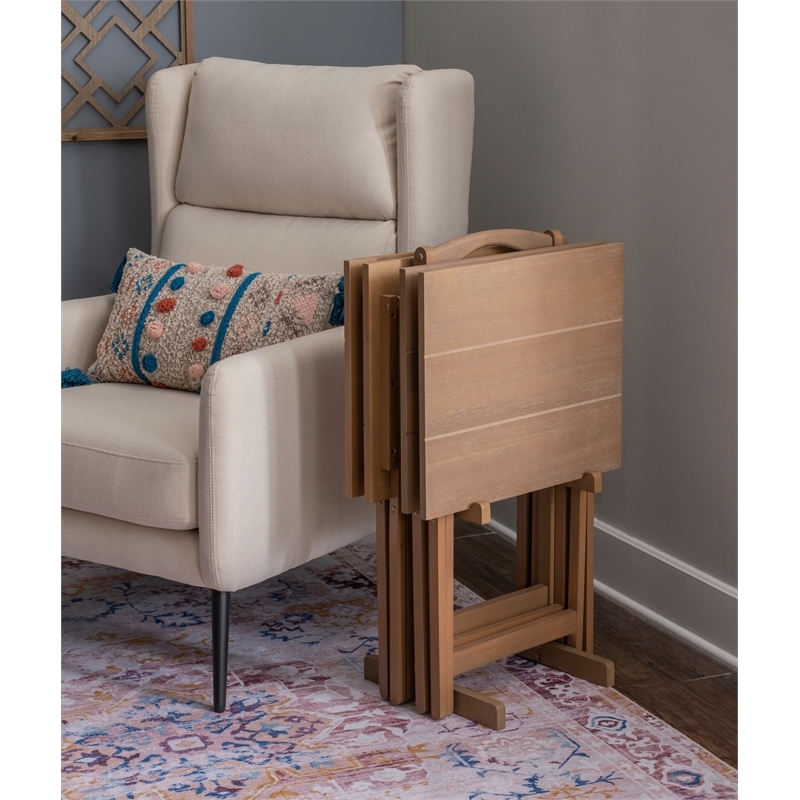 Atlin Designs Rubberwood Gray Tray Table Set Rectangular Planked Top 26.38