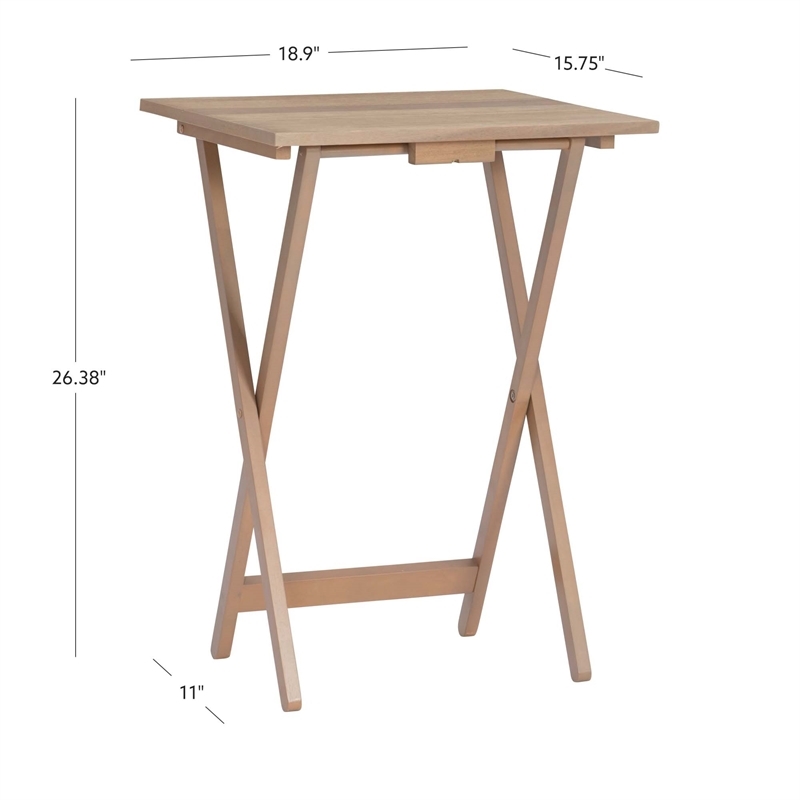 Atlin Designs Rubberwood Gray Tray Table Set Rectangular Planked Top 26.38