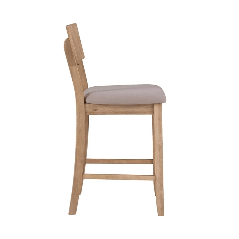 Atlin Designs Acacia Wood Gray Counter Stool Rectangular Upholstered 25.2
