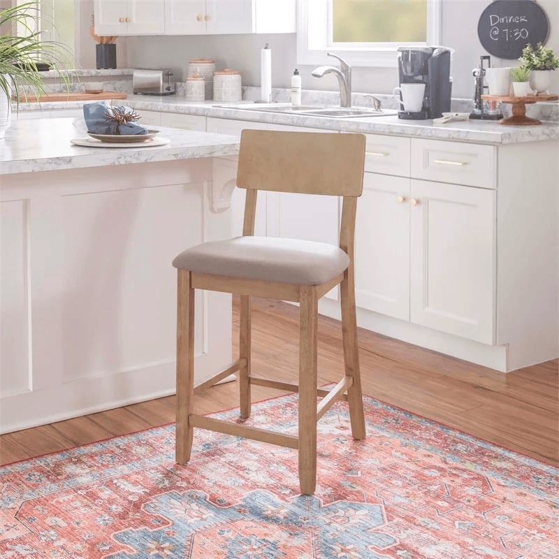 Atlin Designs Acacia Wood Gray Counter Stool Rectangular Upholstered 25.2