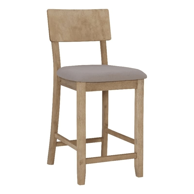 Atlin Designs Acacia Wood Gray Counter Stool Rectangular Upholstered 25.2