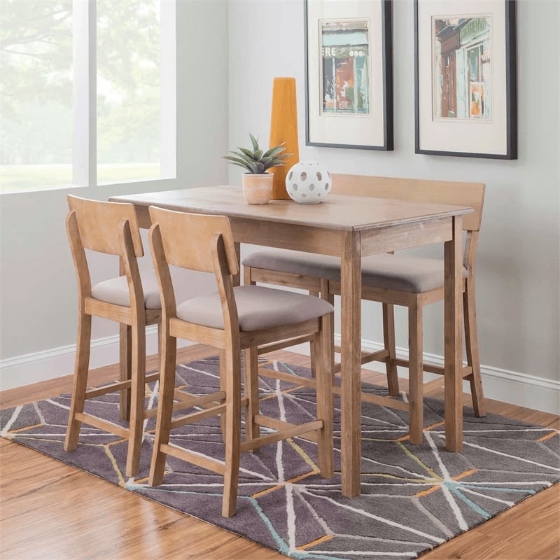 Atlin Designs Acacia Wood Gray Counter Stool Rectangular Upholstered 25.2