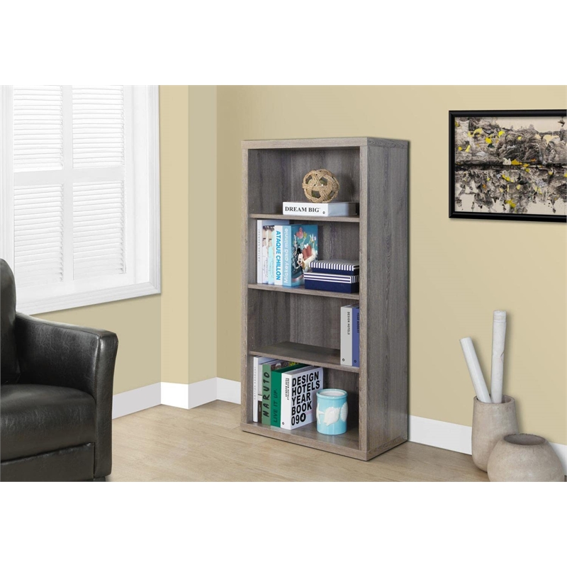Atlin Designs 4 Shelf Bookcase with Adjustable Shelf in Dark Taupe