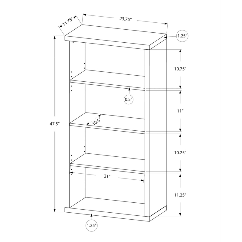 Atlin Designs 4 Shelf Bookcase with Adjustable Shelf in Dark Taupe