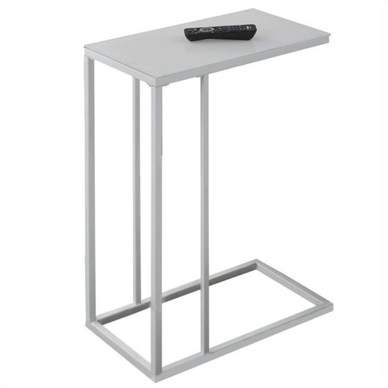 Atlin Designs Accent End Table in White with Frosted Tempered Glass