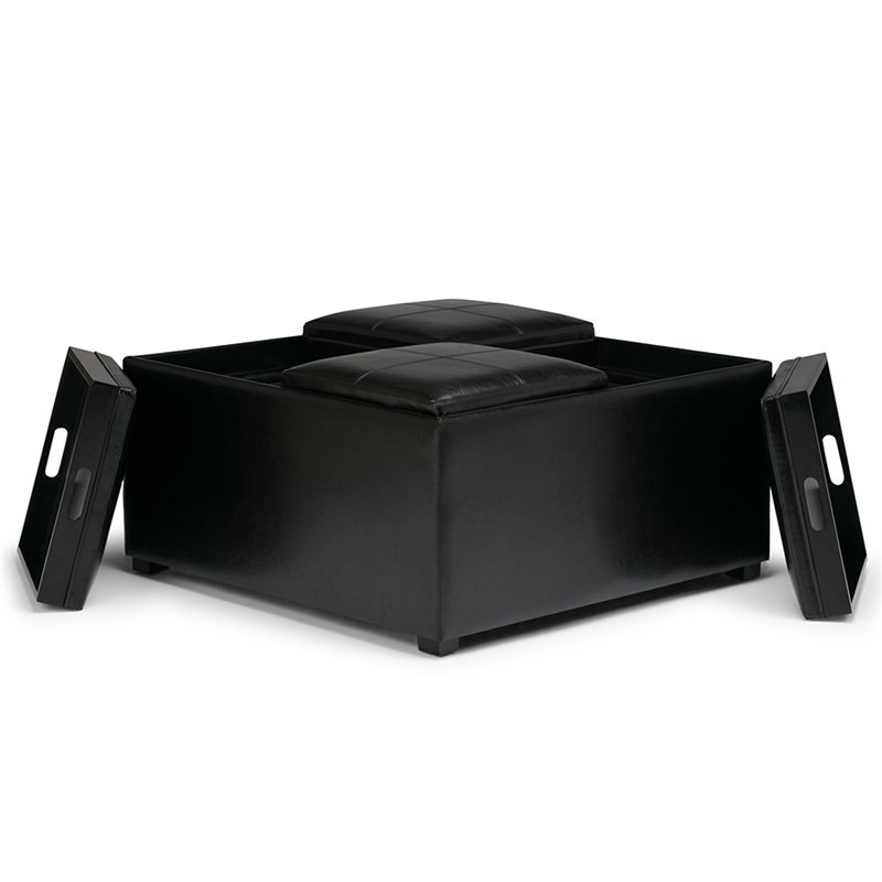 Atlin Designs Faux Leather Coffee Table Ottoman in Black
