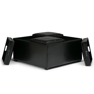 Atlin Designs Faux Leather Coffee Table Ottoman in Black