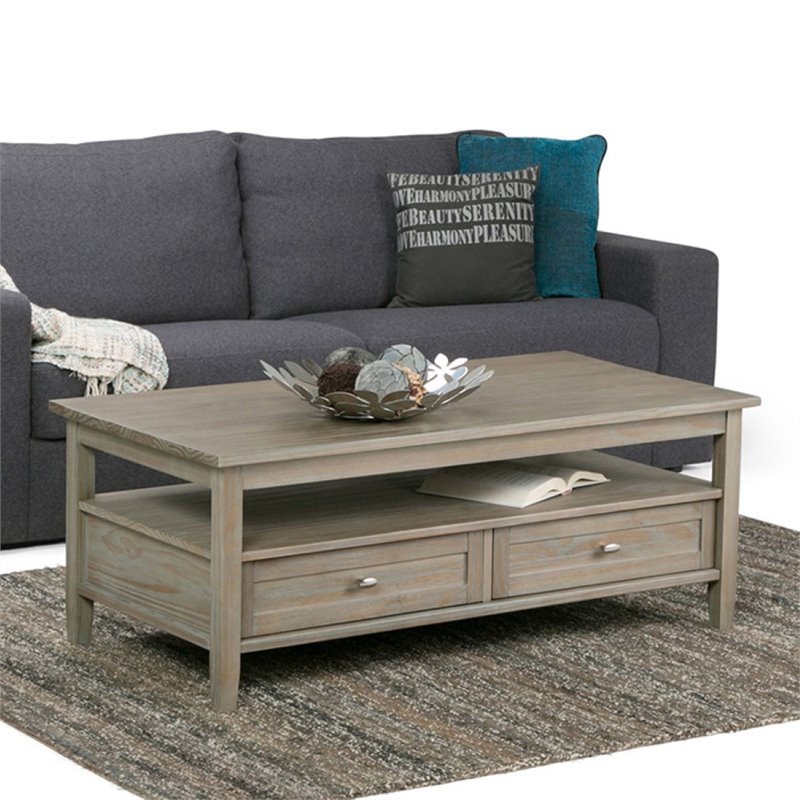 Atlin Designs Solid Pine Distressed Gray Coffee Table Rectangular 48