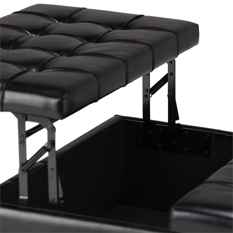 Atlin Designs Faux Leather Midnight Black Coffee Table Ottoman Rectangular Tufted 36
