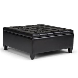 Atlin Designs Faux Leather Midnight Black Coffee Table Ottoman Rectangular Tufted 36&quot Unassembled