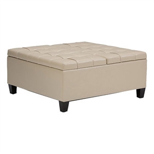 Atlin Designs Faux Leather Satin Cream Ottoman Square Tufted 36&quot Unassembled
