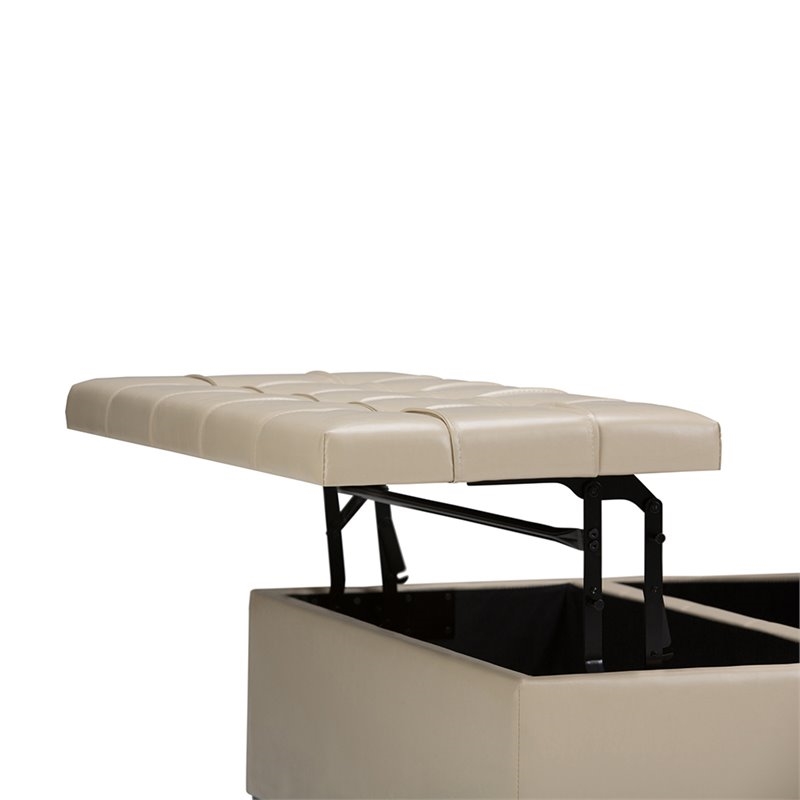 Atlin Designs Faux Leather Satin Cream Ottoman Square Tufted 36