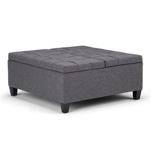 Atlin Designs Linen Slate Gray Ottoman Rectangular Tufted 36&quot Unassembled