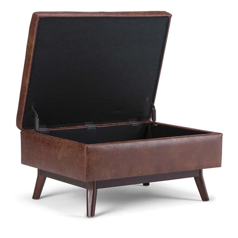 Atlin Designs Faux Leather Storage Coffee Table Ottoman in Saddle