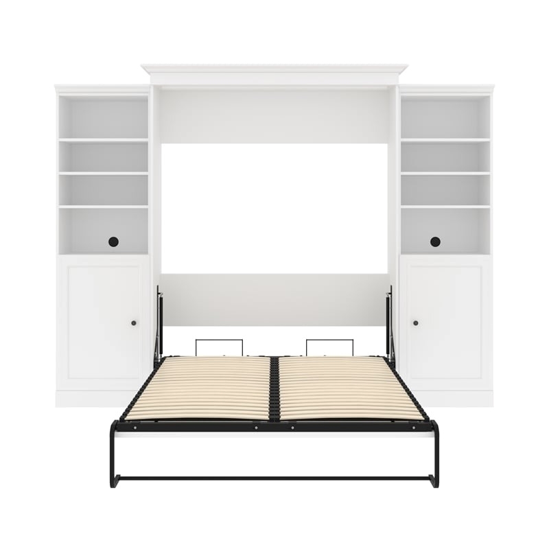 Atlin Designs Wood Queen Murphy Bed & 2 Organizers with Doors in White