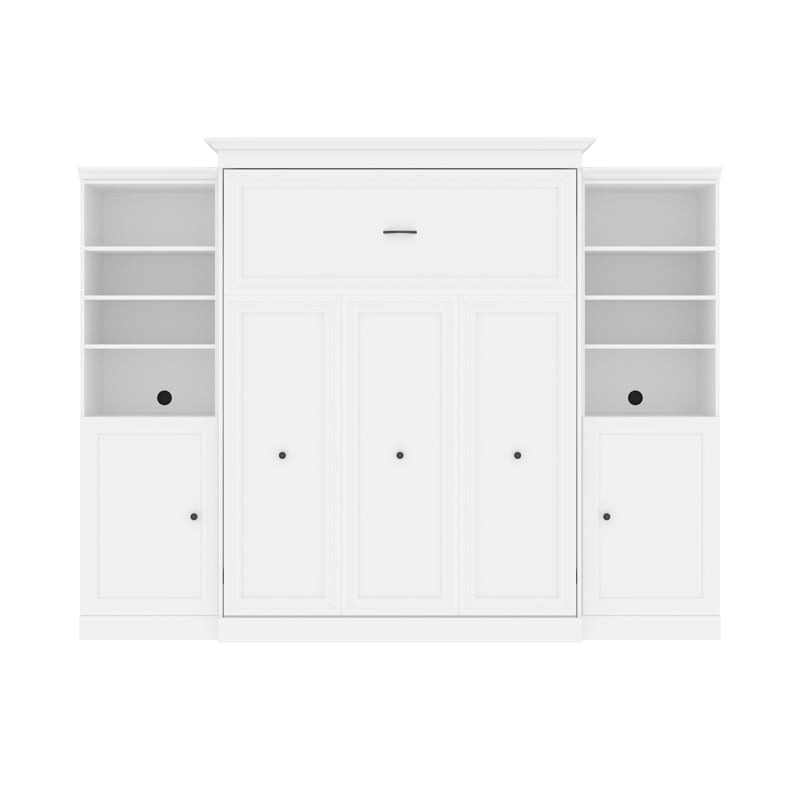 Atlin Designs Wood Queen Murphy Bed & 2 Organizers with Doors in White