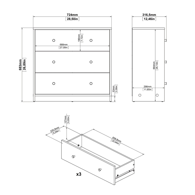 Atlin Designs Contemporary 3-Drawer Engineered Wood Chest in White