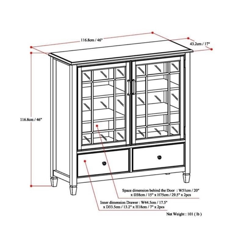 Atlin Designs Solid Pine Dark Chestnut Brown Storage Cabinet Rectangular Adjustable Shelves 46