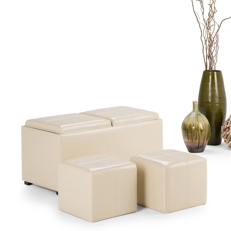 Atlin Designs 5-Piece Modern Faux Leather Storage Ottoman in Cream