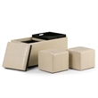 Atlin Designs 5-Piece Modern Faux Leather Storage Ottoman in Cream
