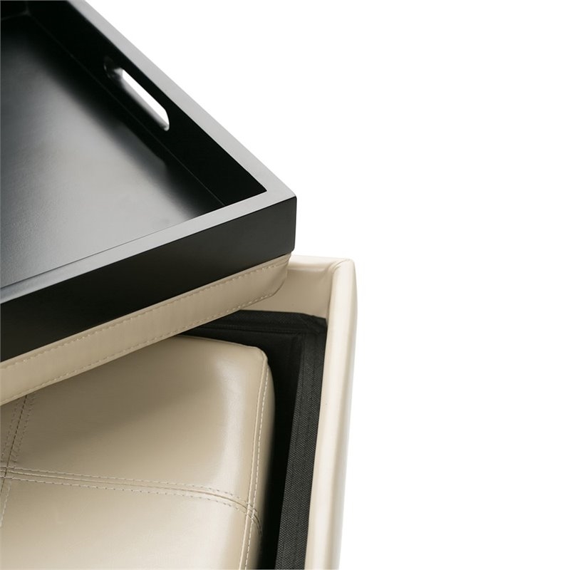 Atlin Designs 5-Piece Modern Faux Leather Storage Ottoman in Cream