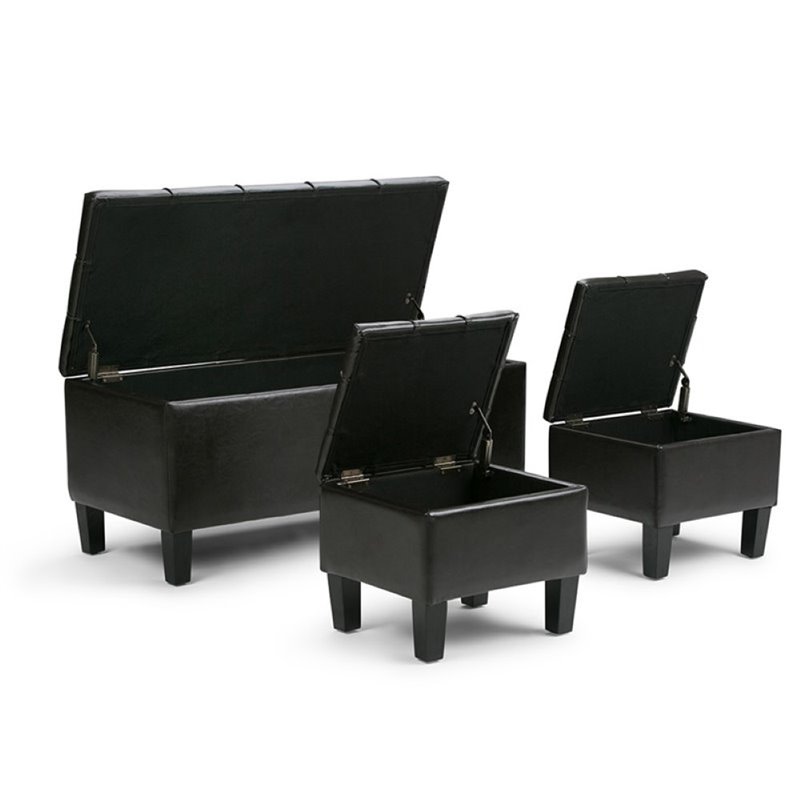 Atlin Designs Faux Leather 3 Piece Storage Ottoman in Brown