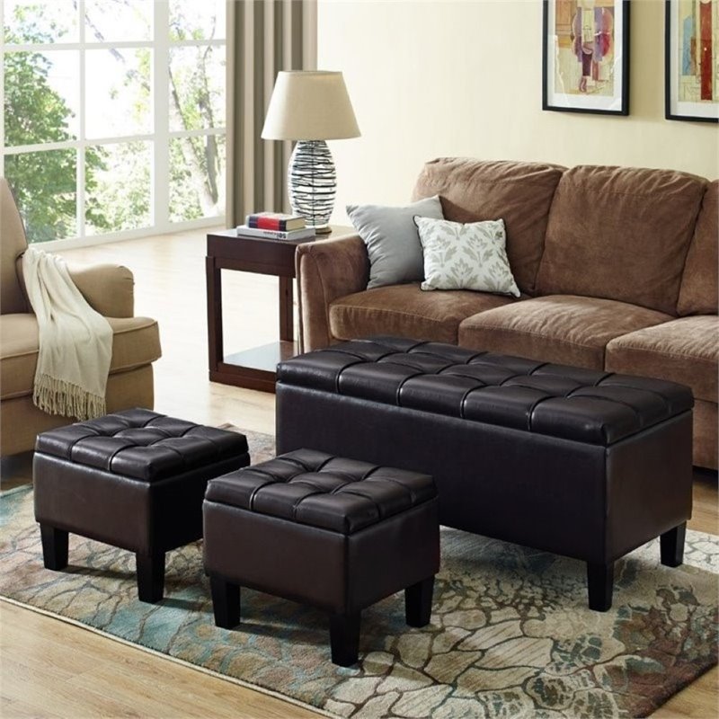 Atlin Designs Faux Leather 3 Piece Storage Ottoman in Brown