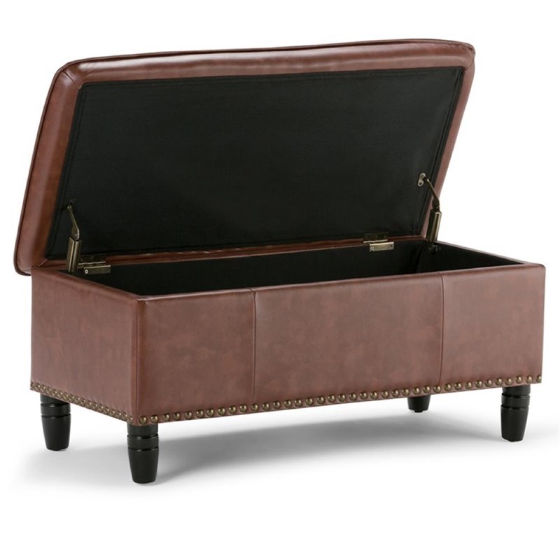 Atlin Designs Faux Leather Pillow Top Storage Bench in Cognac