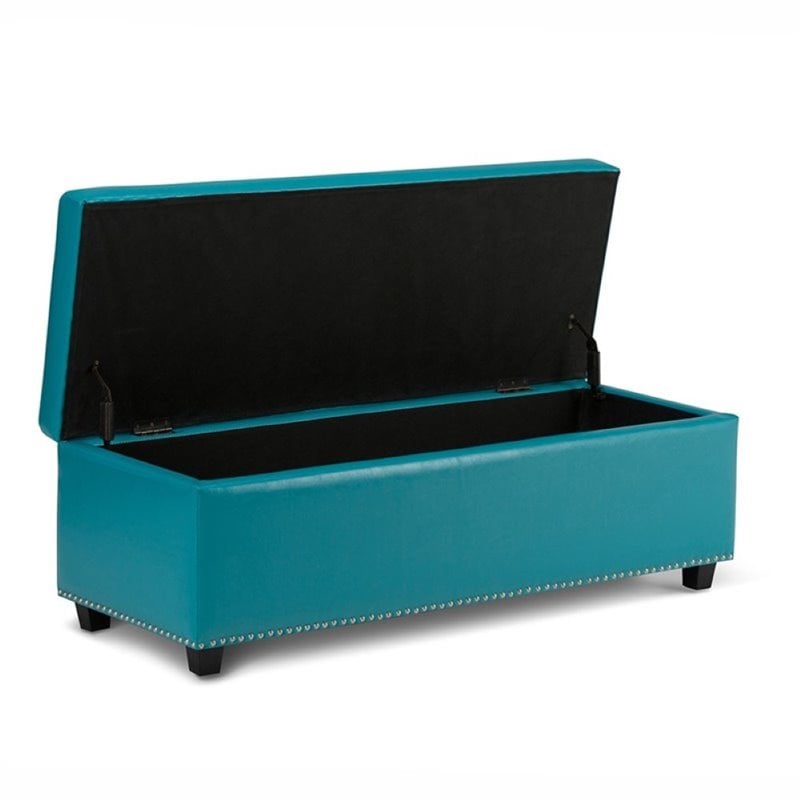 Atlin Designs Bonded Leather Mediterranean Blue Storage Bench Rectangular Tufted 48