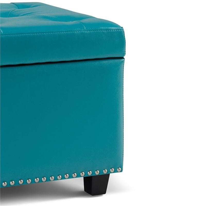 Atlin Designs Bonded Leather Mediterranean Blue Storage Bench Rectangular Tufted 48