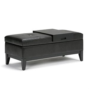 Atlin Designs Faux Leather Storage Bench with Tray in Black