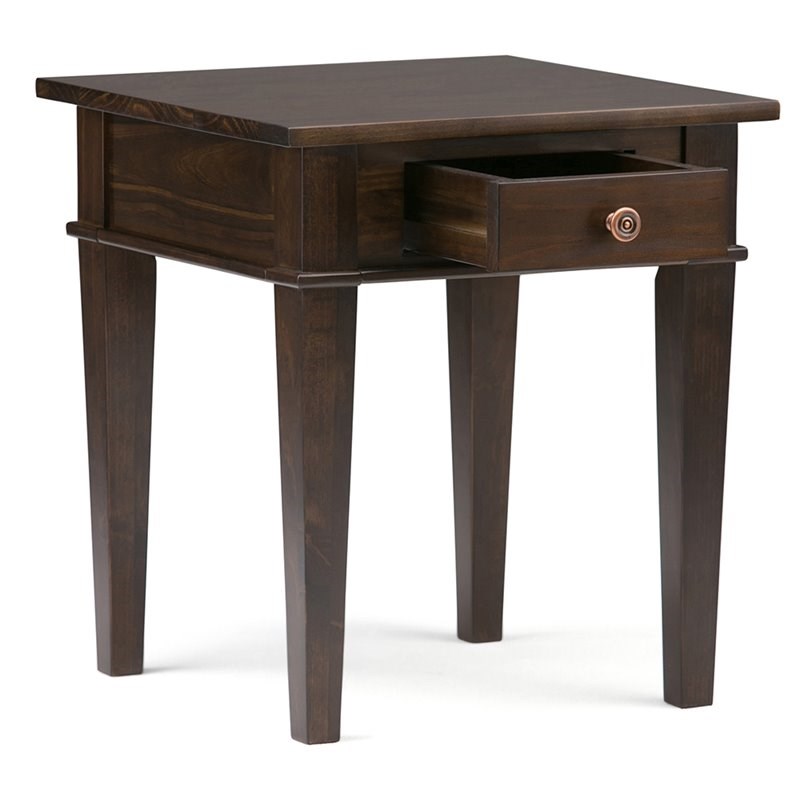 Atlin Designs Square Contemporary Wood End Table in Dark Tobacco Brown