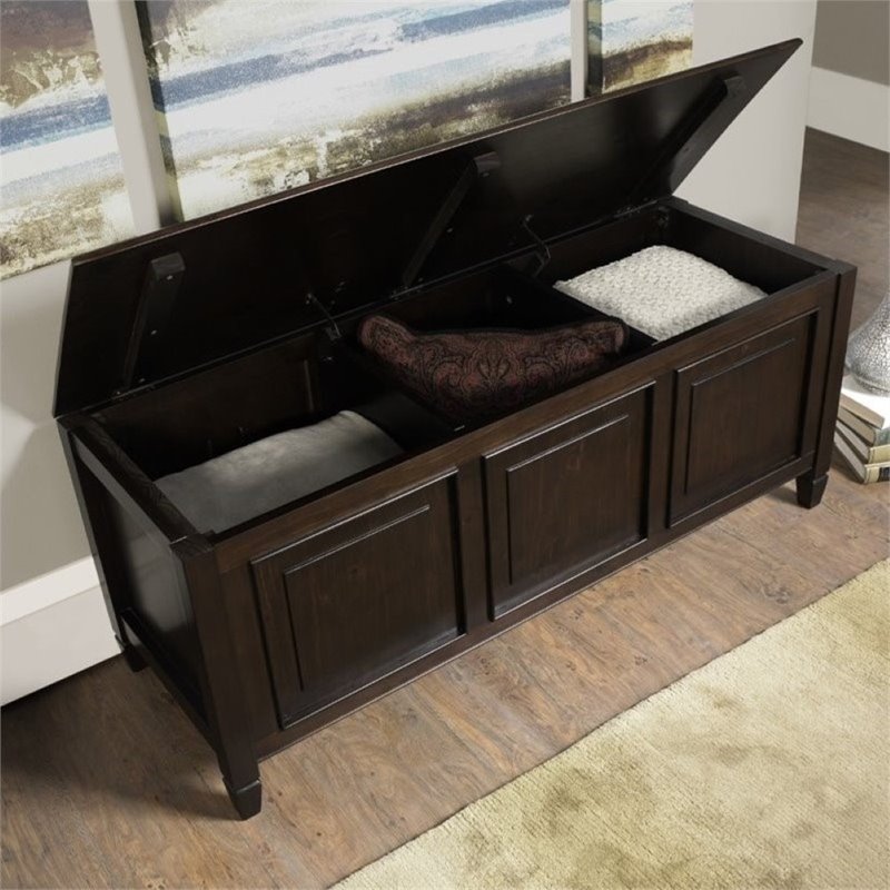 Atlin Designs Solid Pine Dark Chestnut Brown Storage Bench Rectangular 51