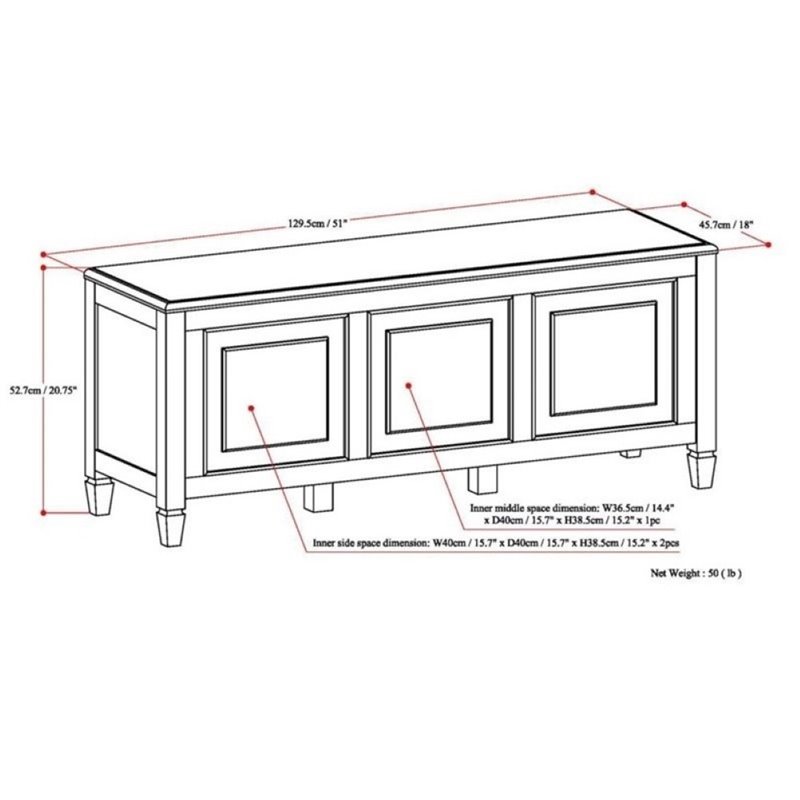 Atlin Designs Solid Pine Dark Chestnut Brown Storage Bench Rectangular 51